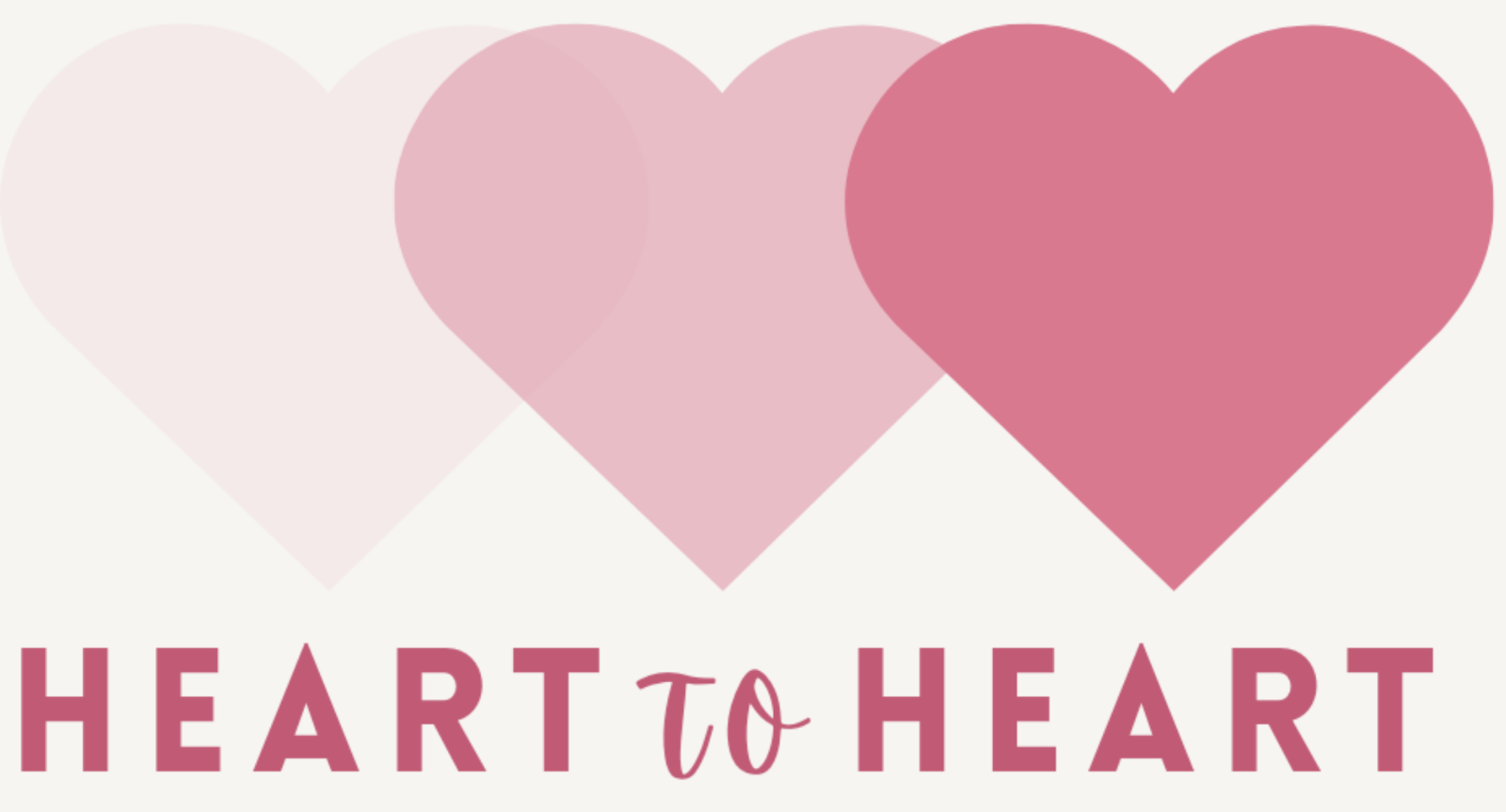 logo for fundraising campaign with three hearts slightly overlapped that are white, pink and dark pink with Heart to Heart written underneath